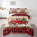 Erosebridal Merry Christmas King Bedding Set Red Truck Comforter Sets for Kids Boys Girls Teens Room Decor,Xmas Tree Down Comforter Red Black Buffalo Plaid Decor Bed Set Car Printed Themed Quilt Set