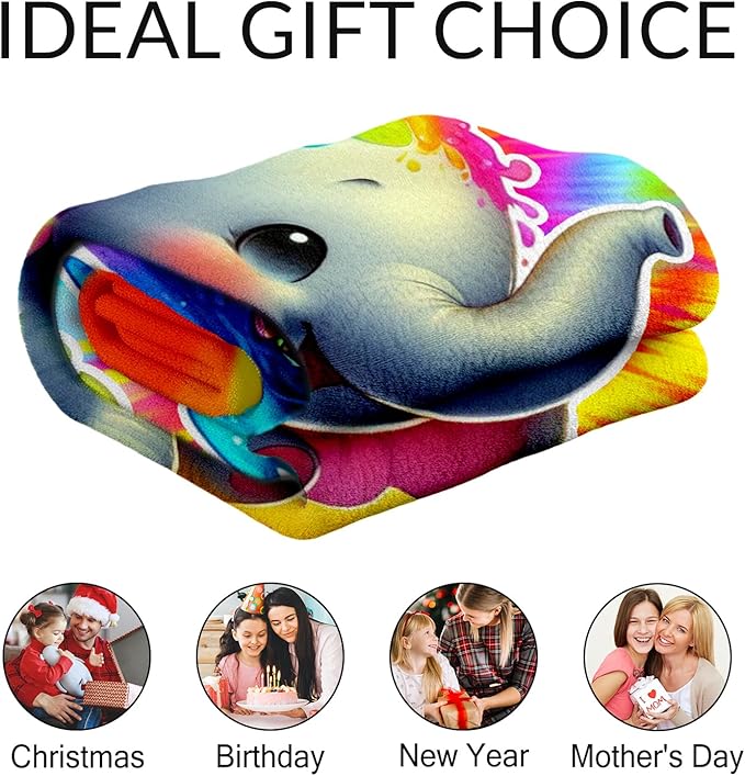 Elephant Blanket for Girls - Personalized 30" x 40" Inches Animal Throw for Kids, Toddler - Color Soft Fuzzy Blankets for Sofa, Couch