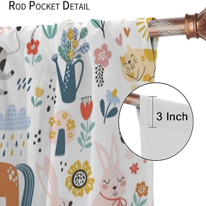 Farm Animal Curtains for Kids, Cartoon Cute Wild Animal Window Treatments Woodland Farmhouse Cow Horse Pig Window Drapes for Girls Boys Nursery Toddler Bedroom 55x63in