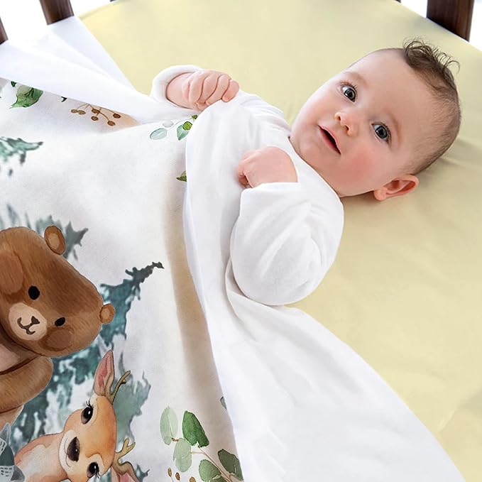 Ship Next Day, Personalized Receiving Baby Blankets for Boys, Custom Woodland Baby Boy Gifts Blanket with Name, Newborn Swaddle Toddler Blanket, Customized Blankets for Kids Christmas Birthday Gifts