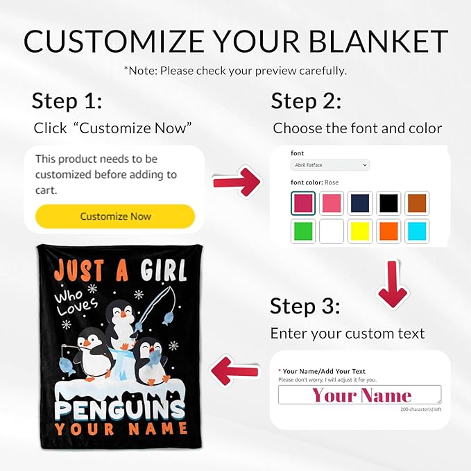 Custom Penguin Blanket for Kids - 30" x 40" Inches Cute Throw Blanket Gifts for Girls Boys - Black Soft Warm Throws for Sofa, Lap & Office