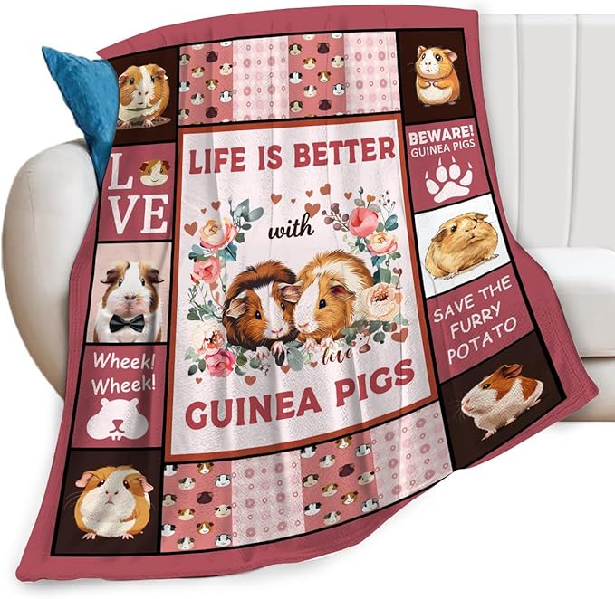 Guinea Pig Blanket Cute Pink Guinea Pigs Print Throw Blankets for Couch Sofa Bed Stuff Decor Lightweight Soft Cozy Fleece Plush Warm Flannel Bedding Gifts for Baby Girls Boys Kids Women Adults 50"x60"