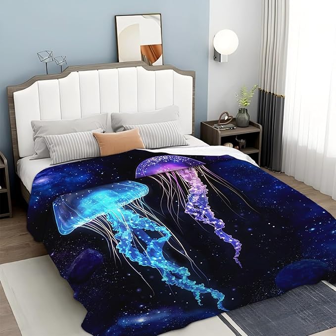 Tijuboni Jellyfish Throw Blanket Jellyfish Gifts for Girls Boys Women Men Kids Adults Soft Flannel Fleece Blanket for Couch Sofa Bed Home Decor 40"x50"