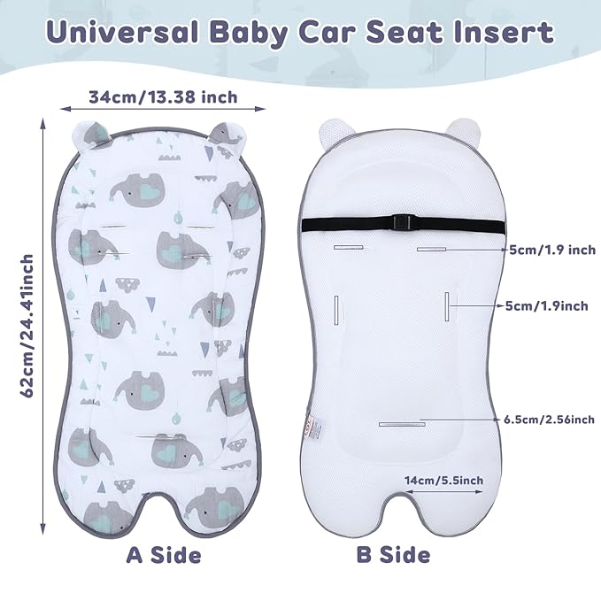 Baby Carriage Cushion, Universal Breathable Car Seat Insert Cushion, 3D Air Mesh Baby Seat Pad Liner for CarSeat, Buggy, High Chair (Elephant