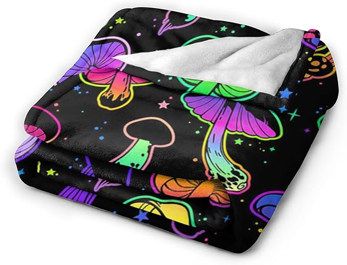 Colorful Mushroom Blanket - Soft, Warm & Cozy Fleece for Girls, Women, Kids & Adults - 60"x50"