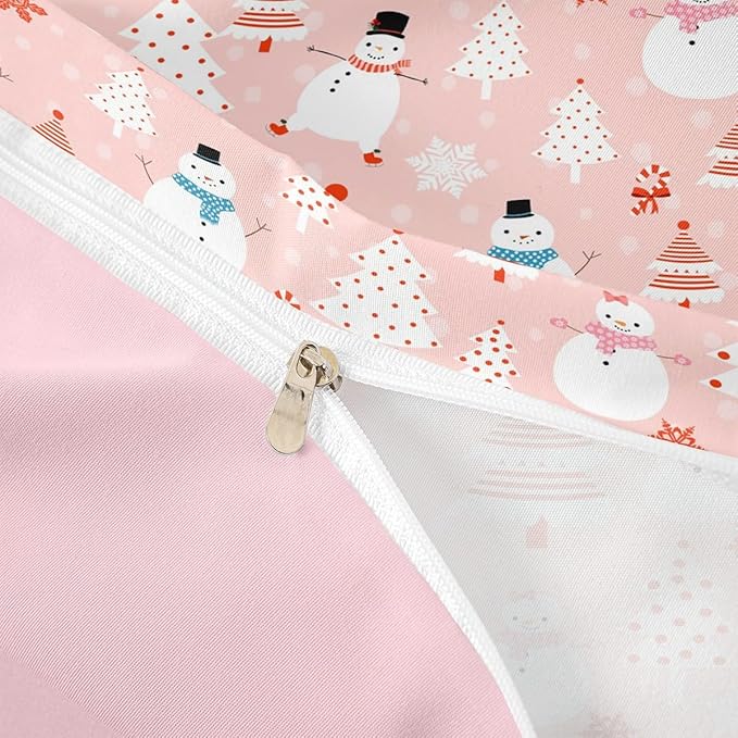 Christmas Kids Bedding Set Cartoon Snowman Bedding Duvet Cover Set for Boys Girls Christmas Tree Decor Comforter Cover Set Pink Dots Xmas Theme Bedspread Cover Bedroom Quilt Cover 2Pcs Toddler Size
