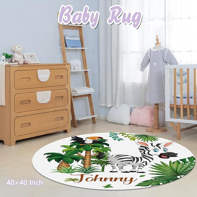 Personalized Baby Crib Bedding Set, 5 Pcs Custom Name Nursery Bedding Set for Girls Boys, Jungle Animals Baby Crib Set for Toddlers Infants, Double Layer Bedding Crib Sets Customized Gifts