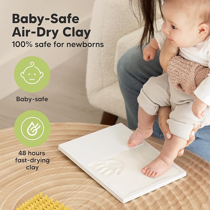 KeaBabies Baby Hand and Footprint Kit - Quick Dry Clay Baby Footprint Kit, Pets Paw, Newborn Keepsake Picture Frame for Boys, Girls, Personalized New Mom Gifts for Shower & Christmas(Ash Wood)