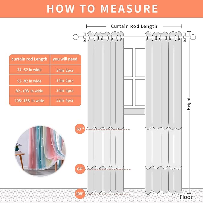 XiDi Pink Blue Yellow 54 Inches Curtains for Girls Bedroom 2 Panels Set, Blackout Rainbow Curtains for Kids Room Decor, Unicorn Wall Decals Drapes for Little Girl Nursery Room 52 Inches Wide