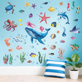 110 Pieces Under The Sea Wall Decals, Ocean Fish Jellyfish Starfish Coral Reef Seaweed Removable Stickers for Kids Baby Boys Bedroom Nursery Living Room, Sea Life Marine Animal Underwater Theme