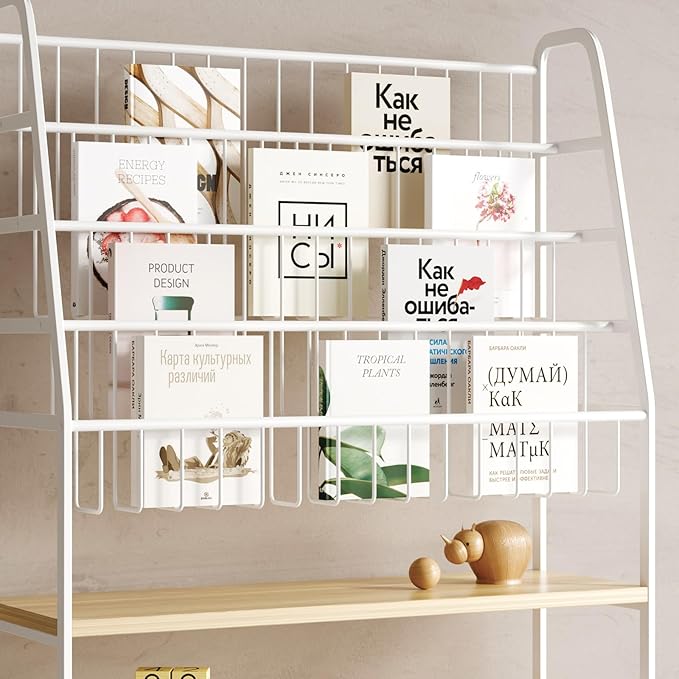 Metal Kids Bookshelf and Toy Storage Organizer,6 Tier Childrens Bookcase,Magazine Rack Floor, Book Shelf for Kids Rooms Classroom Nursery Living Room Office (White, L:23.62")