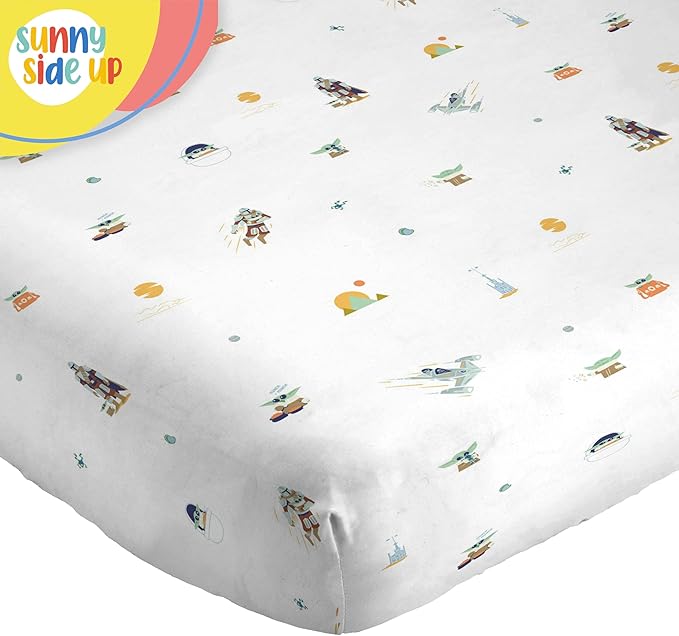 Sunny Side Up Kids Sheet Set with Fitted, Flat Sheets & Pillow Cover - Ultra-Soft Bedding with Pillowcase for Room Decor, White - The Mandalorian, 4 Piece Full