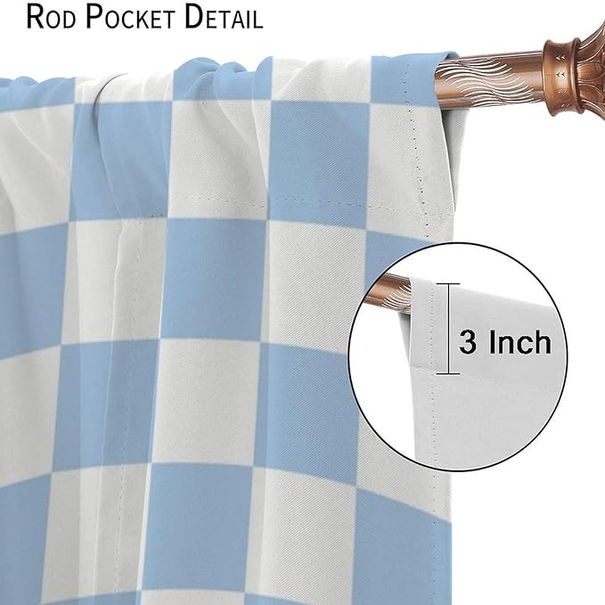 Blue Checkered Curtains,70s Vintage Twisted Checkered Window Drapes Colorful Groovy Trendy Wavy Hippie Grid Print Window Treatments for Kids Girls Bedroom Living Room 84" W X 84" L