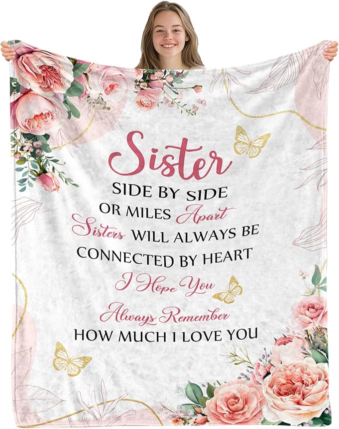 Sister Gifts Throw Blanket 60"x50", Sister Birthday Gifts for Women from Brother BFF Bestie, Sisters Blankets for Sofa Couch Room Bed, Best Sisters Ever Gifts for Christmas Thanksgiving