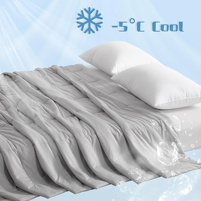 NTBAY Cooling Blanket Twin, 68x90 Inches - Lightweight Summer Bed Blanket for Hot Sleepers, Japanese Double-Sided Q-Max 0.45 Cooling Fabric, Light Grey