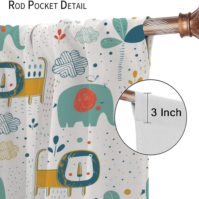 Cute Lions Blackout Curtains for Kids Bedroom,Cartoon Tropical Plants Birds Elephants Print Pattern Window Drapes,Funny Animal Thermal Insulation Curtain for Nursery Baby Room 84x84in