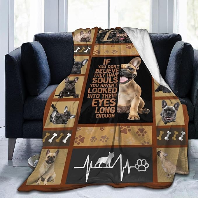 Cute French Bulldog Blanket Funny Dog French Bulldogs Throw Blankets Gifts for Girls Boys Cozy Warm Soft Fuzzy Flannel Throws Plush Stuffed Animal Pet Fleece Blanket Gifts for Men Women 50"x60"