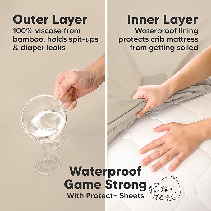 2-Pack Waterproof Baby Crib Sheets for Boys, Girls - 52x28 Viscose Derived from Bamboo Toddler Bed Sheet Neutral, Fitted Crib Mattress Protector Cover for Baby Bedding, Soft & Gentle (Ecru)