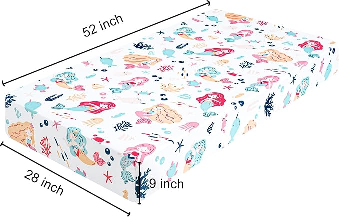 PHF 3 Pack Soft Mermaid Crib Sheets Fitted, Silky Comfy Breathable Baby Sheets for Boys Girls Neutral, 28x52 Inches Fits Standard Crib and Toddler Mattresses, Mermaid