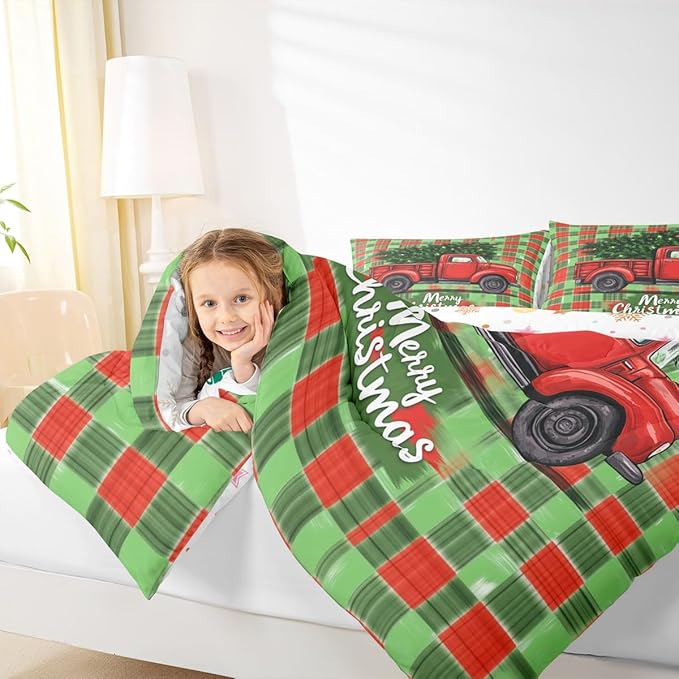 Feelyou Merry Christmas Comforter Set All Season Christmas Tree Bedding Set with 1 Pillow Cases Snowflake Microfiber Kids Toddler Bedclothes Winter Bedroom Decor Duvet Quilt Breathable Soft
