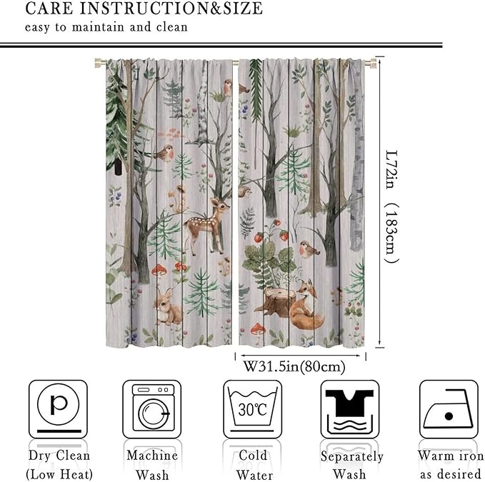 Forest Animal Curtains,Winter Dry Branches Pine Tree Moose Bear Animal Print Curtains for Children Boys and Girls Bedroom Living Room 63x72in