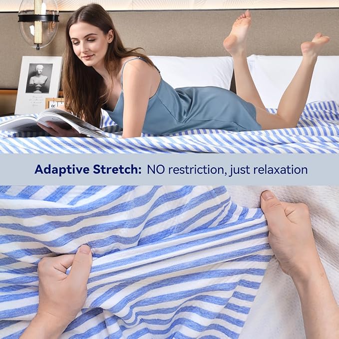 KAWAHOME 3D Air Mesh Cooling Lightweight Summer Blanket Twin Size for Hot Sleepers, Double-Layer Rayon Material and Breathable Stretchy Blankets for Bed, Couch, 66x90 inches, Blue Striped