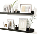 Fun Memories Picture Ledge Shelves Set of 2, 24 Inch Rustic Wall Mounted Floating Shelves with Lip for Home Storage and Décor in Bathroom, Kitchen, Nursery, Bedroom, Living Room, Black