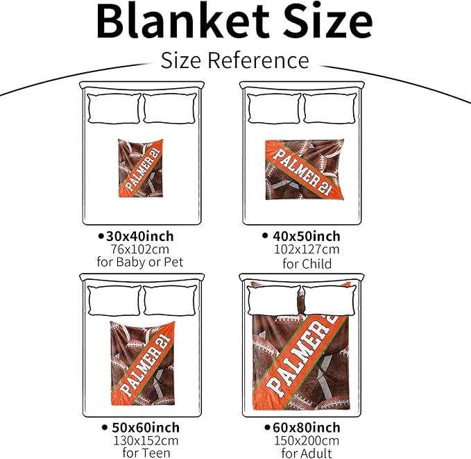 Personalized Football Baby Blanket Gifts: Custom Soft Flannel Fabric Blankets with Name Number for 0-6 Years Kids Boys Girls - Warm and Comfortable(40X50inch)
