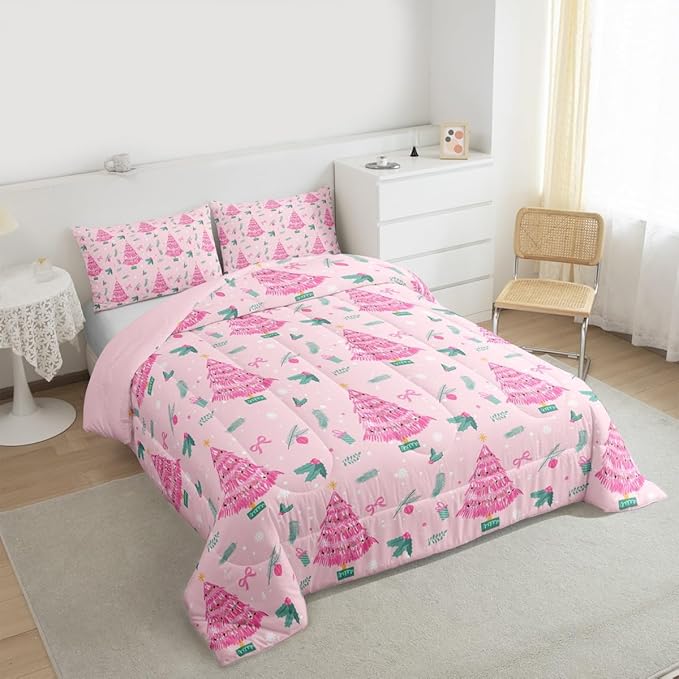 Feelyou Christmas Tree Comforter Set All Season Merry Christmas Bedding Set with 2 Pillow Cases Happy New Year Microfiber Kids Queen Bedclothes Xmas Bedroom Decor Duvet Quilt Soft Lightweight