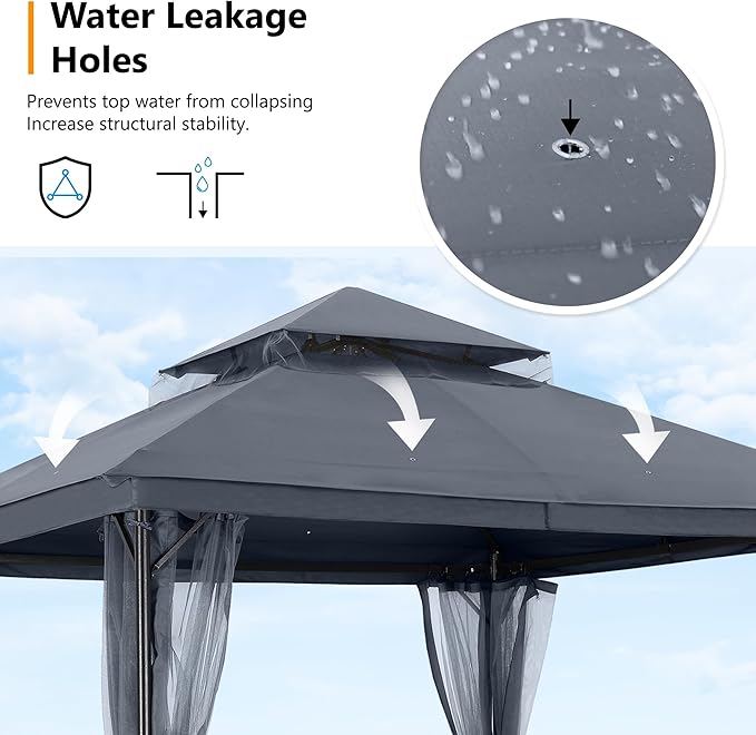 ABCCANOPY Outdoor Patio Gazebo 11x13 - Double Roof Canopy with Mosquito Netting for Backyard, Deck, Garden, Lawn, Dark Gray