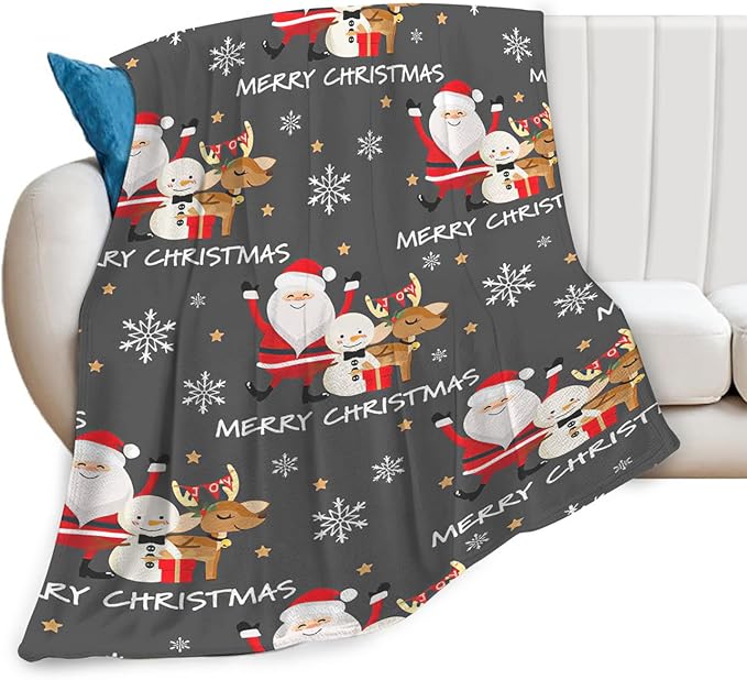 Snowman Santa Claus Throw Blanket for Girls Boys Women Men Kids Adults Soft Flannel Fleece Blanket for Couch Sofa Bed Home Decor 40"x50"