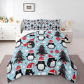 Feelyou Christmas Comforter Set All Season Penguin Bedding Set with 2 Pillow Cases Xmas Tree Microfiber Kids Queen Bedclothes Christmas Balls Bedroom Decor Duvet Quilt Breathable Soft Lightweight