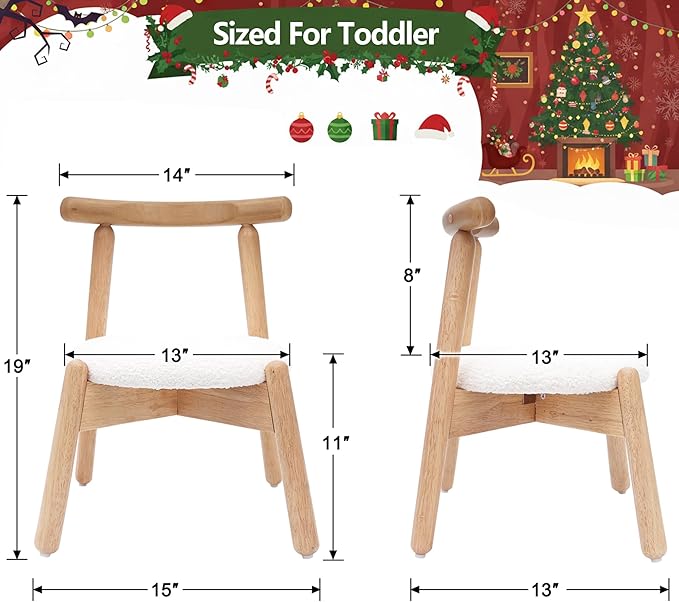 Kid Chair, Shepra Toddler Chairs Comfy Reading Chair for Kids Bedroom, Activity Table Chairs with Solid Wood Legs, Little Kids Furniture Wooden Stool for Children Playroom/Nursery/Gifts, White