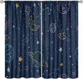 Navy Blue Space Curtains, Cartoon Outer Space Stars Planets Theme Galaxy Curtains for Kids Teens Bedroom Nursery Toddlers Room 63" W X 72" L