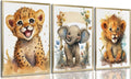 3Pcs Baby Safari Animal Wall Art Jungle Watercolor Animal Wall Decor Picture Painting Nursery Poster Prints Artwork for Boy Girl Room Home Decoration Unframed 12x16 In