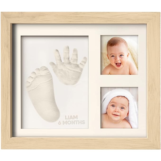 KeaBabies Baby Hand and Footprint Kit - Quick Dry Clay Baby Footprint Kit, Pets Paw, Newborn Keepsake Picture Frame for Boys, Girls, Personalized New Mom Gifts for Shower & Christmas(Ash Wood)