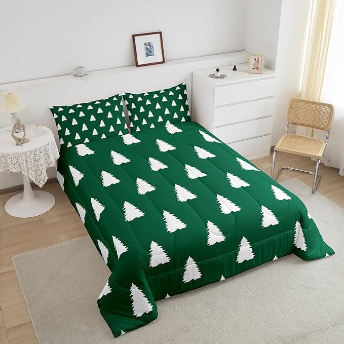 Feelyou Christmas Trees Bedding Set for Kids Boys Girls Full Size Xmas Comforter Set Ultra Soft Winter Xmas Comforter Holiday Decor Duvet Quilt Bedroom Decor Christmas Ornaments Quilt