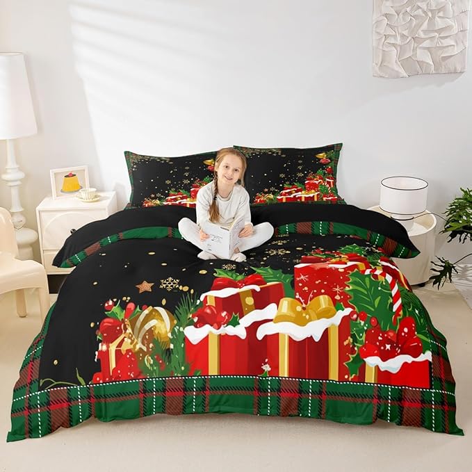 Christmas Bedding Duvet Cover Set Kids Snowflake Christmas Tree Bedding Set Boys Girls Xmas Theme Decor Comforter Cover Set Microfiber Luxury New Year Bedspread Cover Bedroom Bedclothes Twin Size