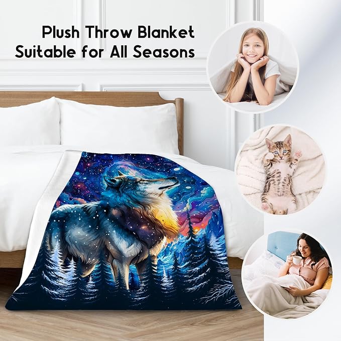 Boys Blanket Wolf Blankets Gifts for Kids/Teens/Men - Flannel Soft Cool Throws for Office, Sofa Bed - 50"x60"