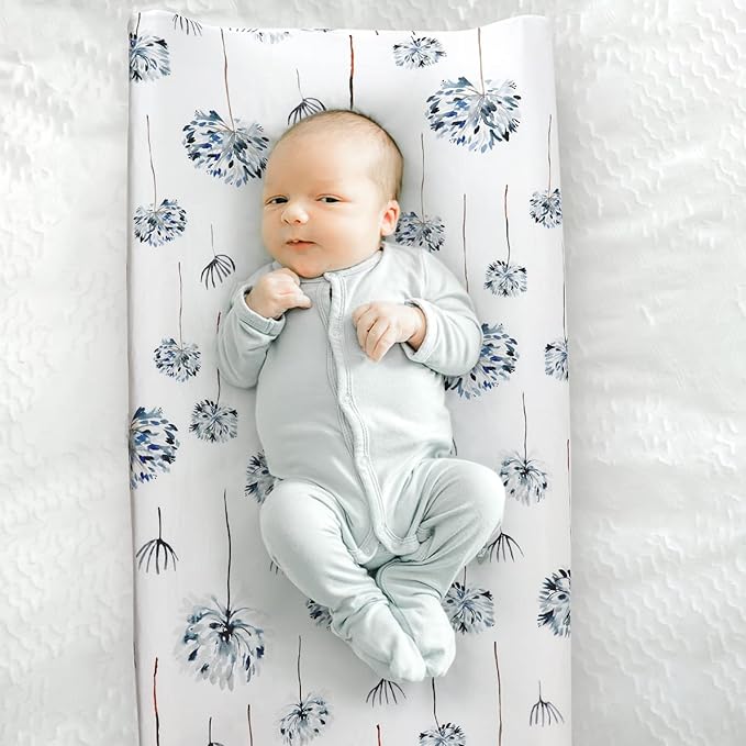GRSSDER Stretch Ultra Soft Jersey Knit Changing Pad Cover Set 2 Pack, Change Table Pad Covers Fit 32"/34" x 16" Pads Safe and Snug, Pretty Swan/Watercolor Dandelion for Baby