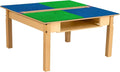 Contender Time-2-Play Kids Wooden Square Lego Compatible Play Table 35" Wide with 16" Legs, Montessori Building Blocks Desk with Trough and Shelf [Blue and Green]