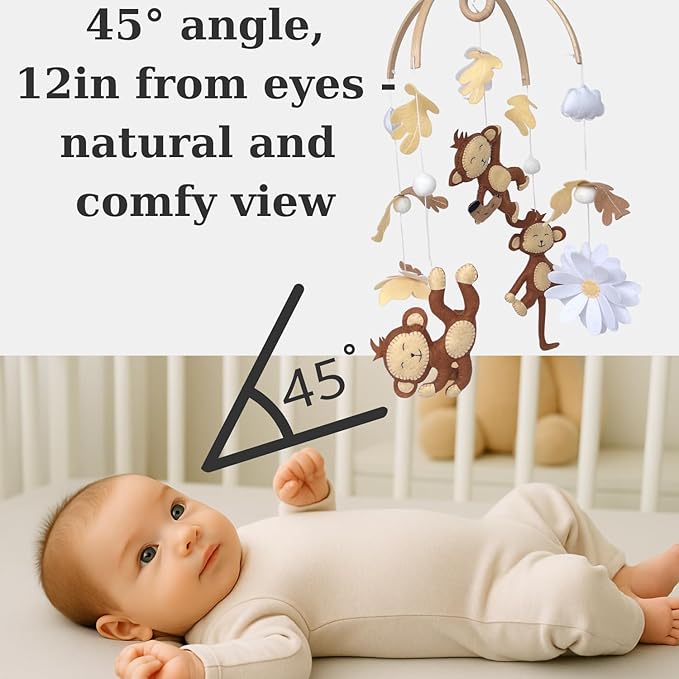 Baby Mobile – Jungle Montessori Monkey Hanging Set, Handmade Felt Safari Nursery Decor