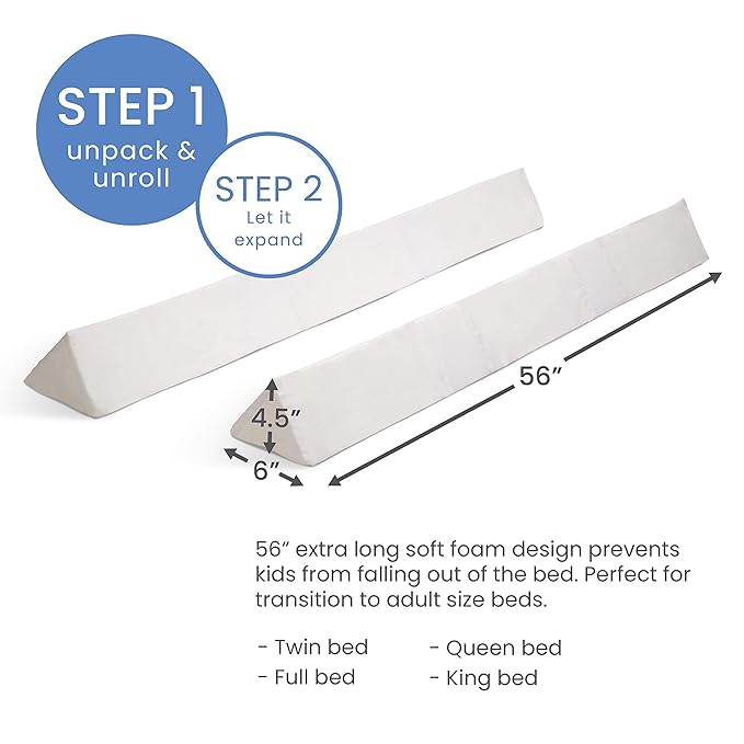 Delta Children Extra Long Foam Bedrail Bumper - Guardrail for Toddlers & Kids with Water-Resistant, Non-Slip & Machine Washable Cover - 2pk, White