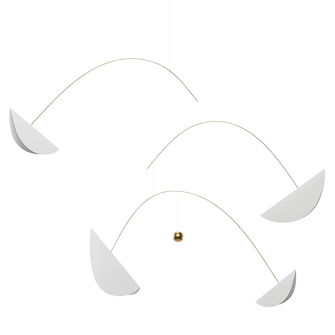 Large Life and Thread Hanging Mobile, White and Gold - 82 Inches - High Quality Plastic - Handmade in Denmark by Flensted