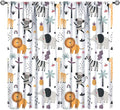 Cute Cartoon Animals Curtains Tropical Jungle Animals Elephant Giraffe Monkey Lion Modern Abstract Aesthetics for Kids Boys Bedroom Nursery Rod Pocket Decoration Window Drapes 2 Panels W26xL84in