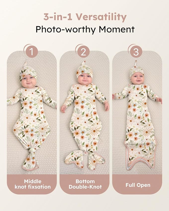 Yoofoss Baby Knotted Gowns 0-3 Months, Newborn Sleepers Hospital Coming Home Outfit for Photograph, Soft Breathable Comfort