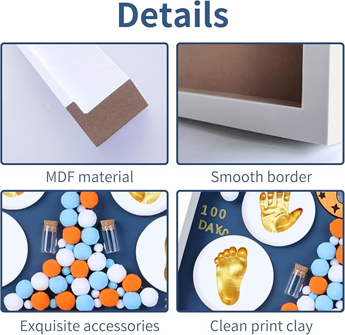 MCstars Baby Handprints & Footprints Clay Frame, Moms Memorial Print, Newborn Photo Frame