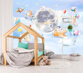 XMPMBM-Cartoon Animals Nursery Room backsplash Large Decorative Wallpaper Clouds The Moon Bedroom Bathroom Wall Mural- W 132" X H 92"（93 Square Foot）