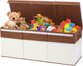Extra Large Toy Box with Lids, Collapsible Toy Storage Organizer with Divider for Kids, Sturdy Toy Chest for Bedroom, Nursery, Living Room, Playroom, 40"x14"x16", White & Brown