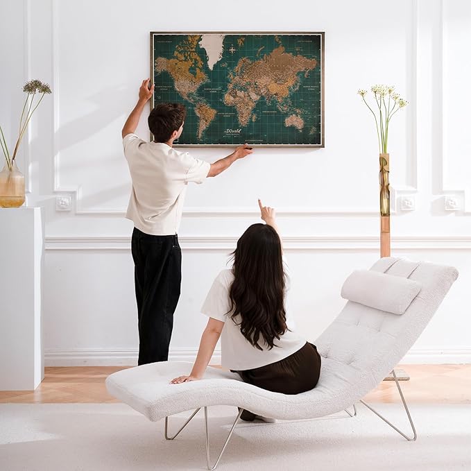 Canvas World Map with Cork Pin Board - English Lettering - Decorative Wall Decoration for All Rooms - Canvas Pictures with World Map Motif (150x100 cm, Pattern 4)
